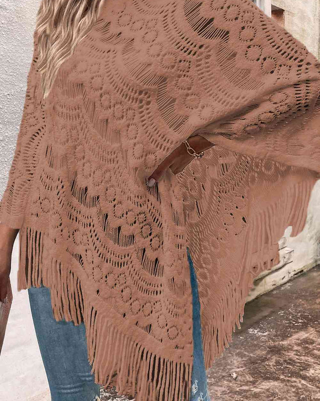 Openwork Fringe Detail Poncho