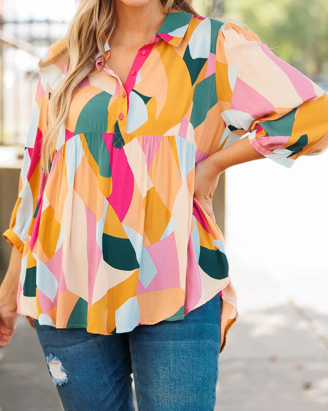 Heathered Collared Neck Long Sleeve Blouse