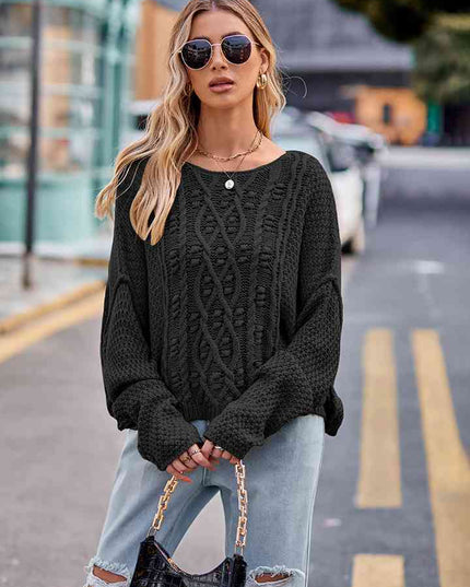 Round Neck Cable-Knit Sweater