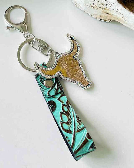 Rhinestone Bull Keychain