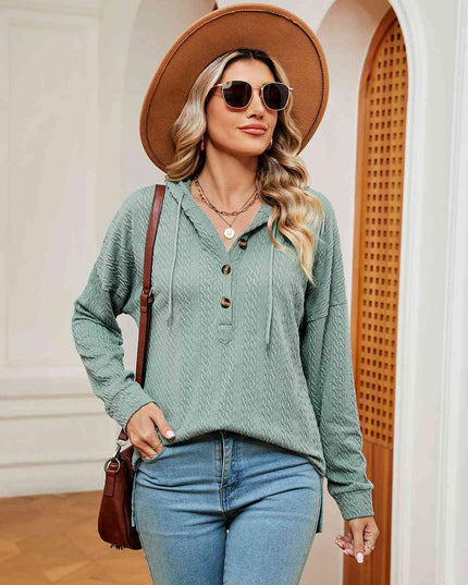 Half-Button Dropped Shoulder Hoodie
