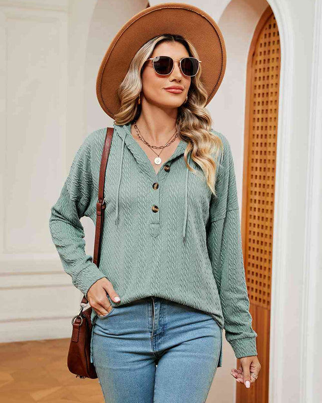 Half-Button Dropped Shoulder Hoodie