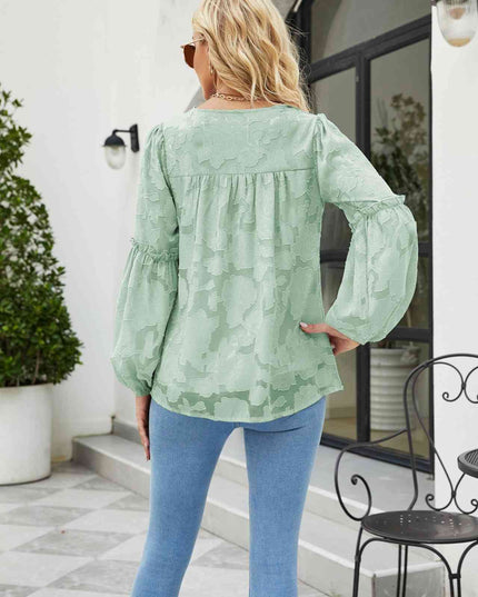 Applique Frill Trim Gathered Detail Blouse