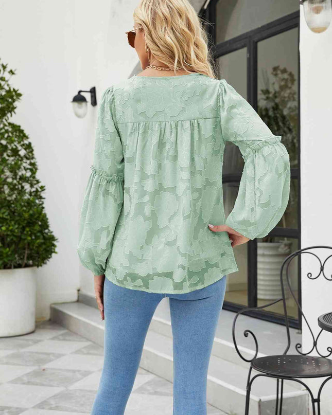 Applique Frill Trim Gathered Detail Blouse