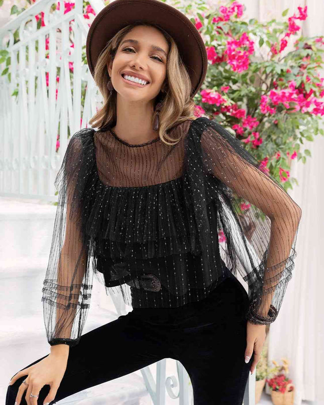 Round Neck Layered Long Sleeve Blouse