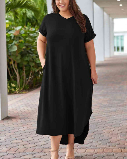 Plus Size V-Neck Short Sleeve Maxi Dress