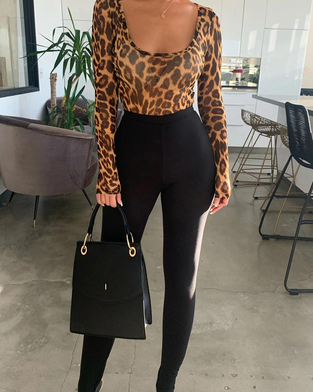 Scoop Neck Cheetah Mesh Bodysuit