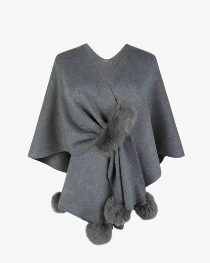 Surplice Neck Pom-Pom Trim Poncho