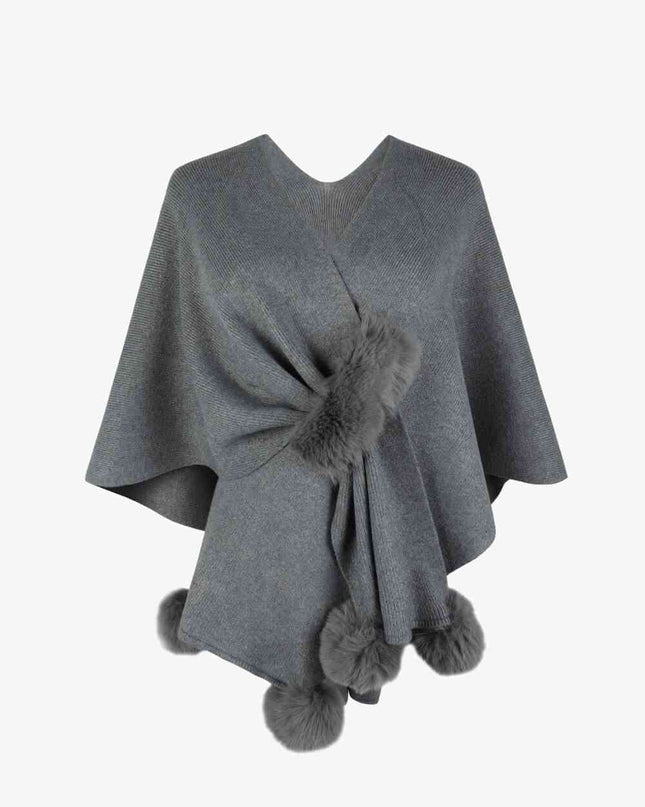Surplice Neck Pom-Pom Trim Poncho