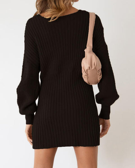 Surplice Neck Long Sleeve Sweater Dress