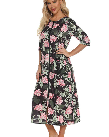 Printed Slit Night Dress with Pockets