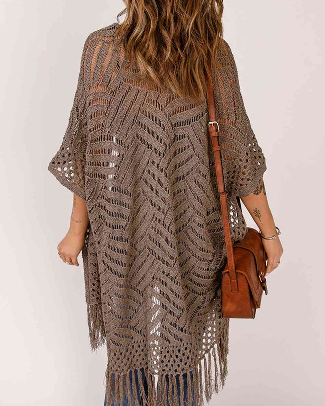 Fringe Hem Slit Open Front Cardigan
