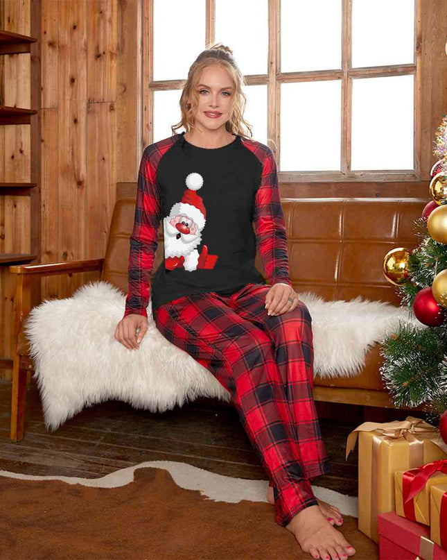 Santa Graphic Top and Plaid Pants Set
