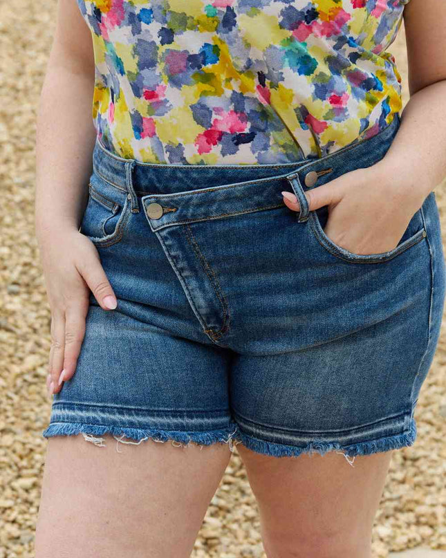 RISEN Maya Full Size Mid Rise Asymmetrical Shorts