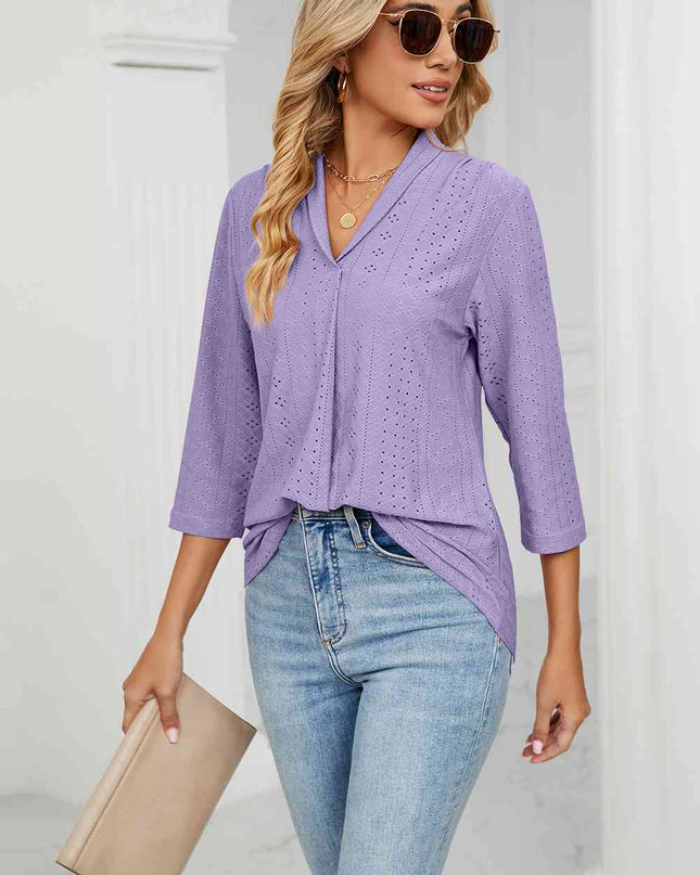 Eyelet Three-Quarter Sleeve Blouse