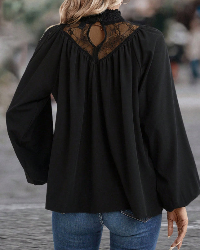 Lace Detail Mock Neck Top
