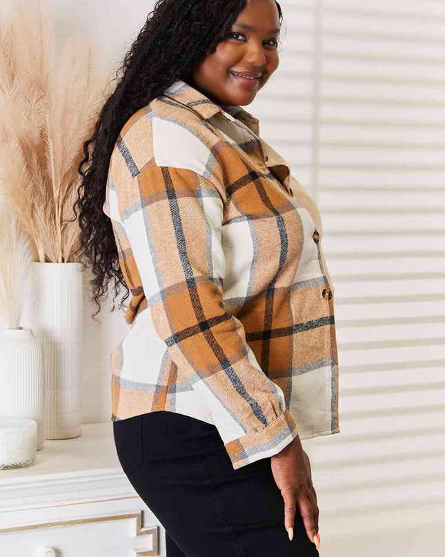Double Take Plaid Print Dropped Shoulder Shirt