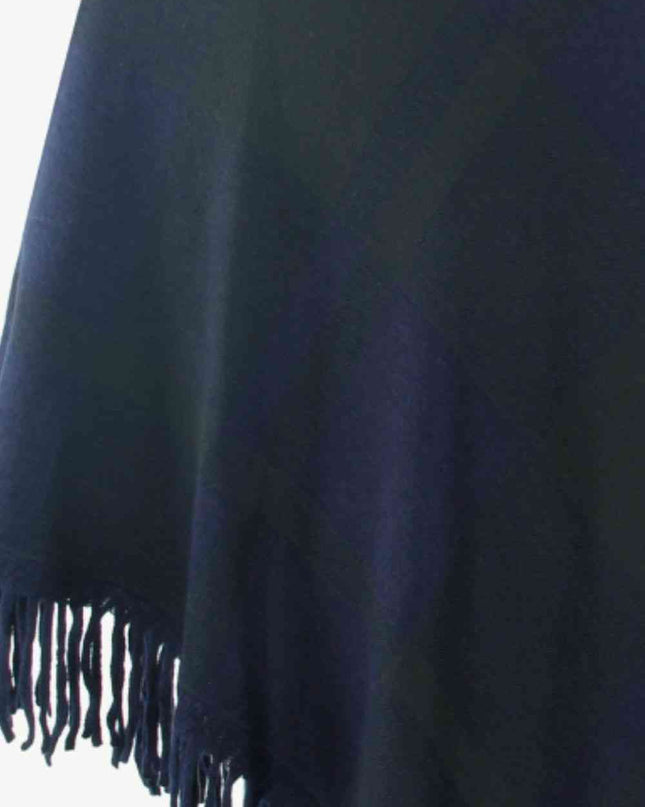 Plaid Turtleneck Fringe Hem Poncho