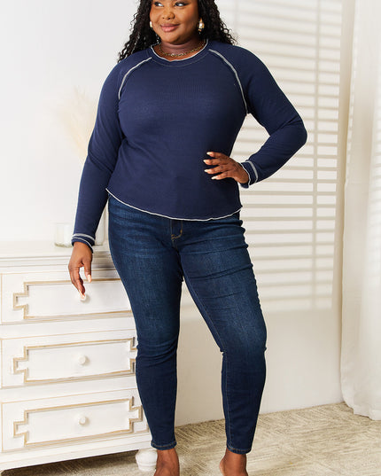 Basic Bae Long Raglan Sleeve Round Neck Top