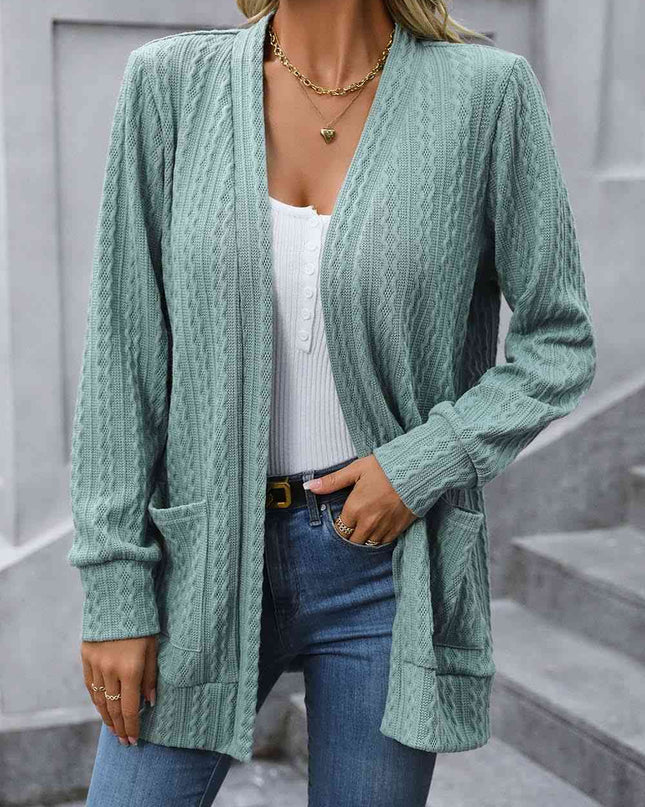 Cable-Knit Long Sleeve Cardigan with Pocket