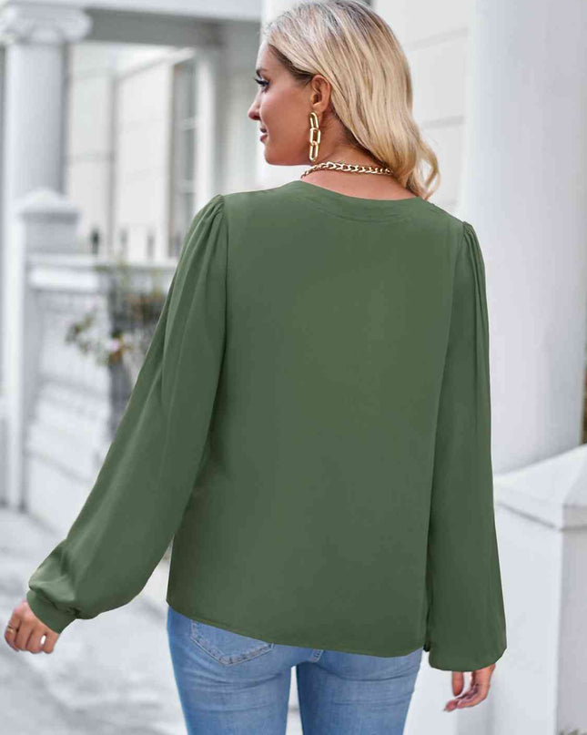 Notched Neck Puff Sleeve Blouse