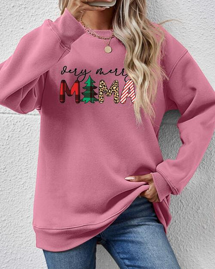 Letter Graphic Round Neck Long Sleeve Sweatshirt