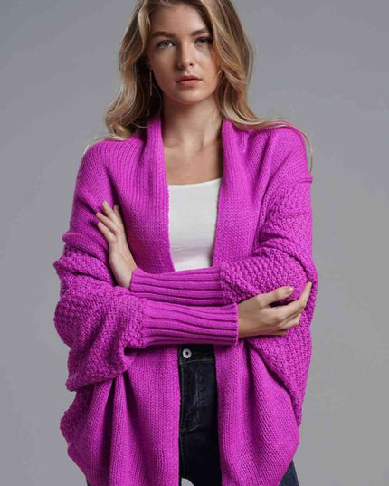 Double Take Dolman Sleeve Open Front Ribbed Trim Longline Cardigan