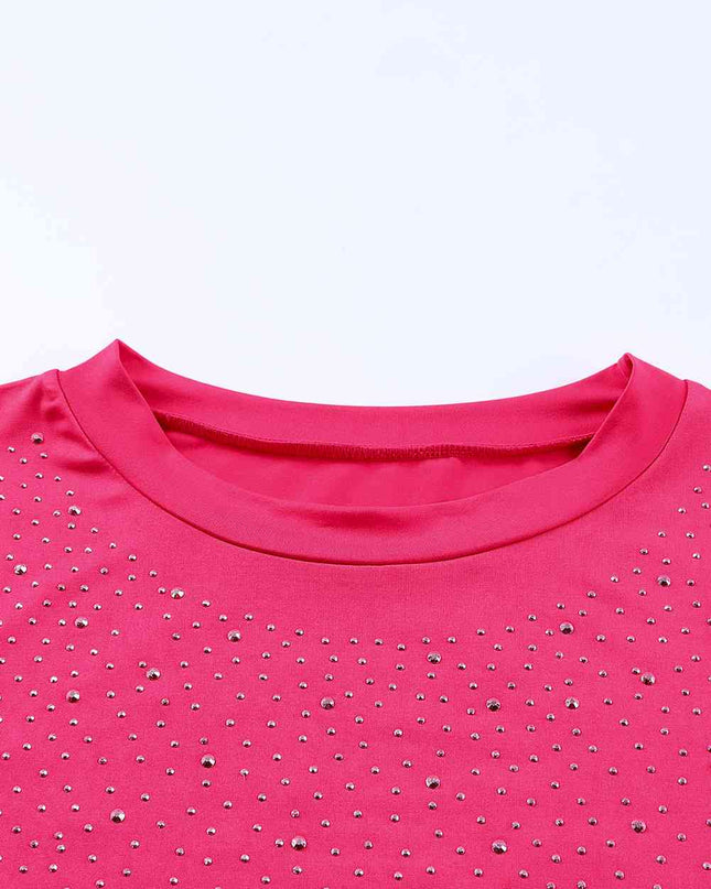 Rhinestone Round Neck Long Sleeve Bodysuit