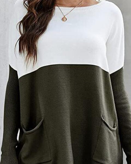 Two Tone Pullover Sweater with Pockets
