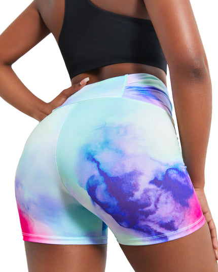Tie-Dye Tie Detail Ruched Sports Shorts