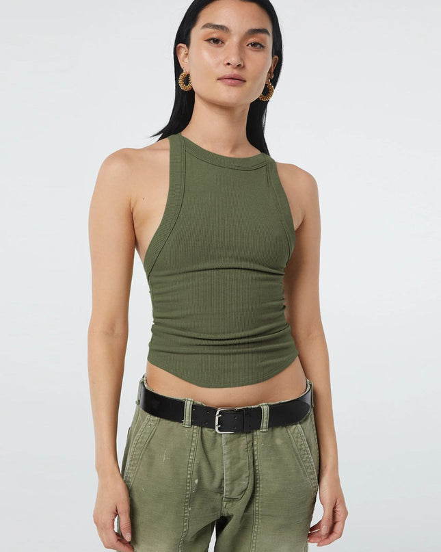 Halter Neck Ribbed Cropped Top