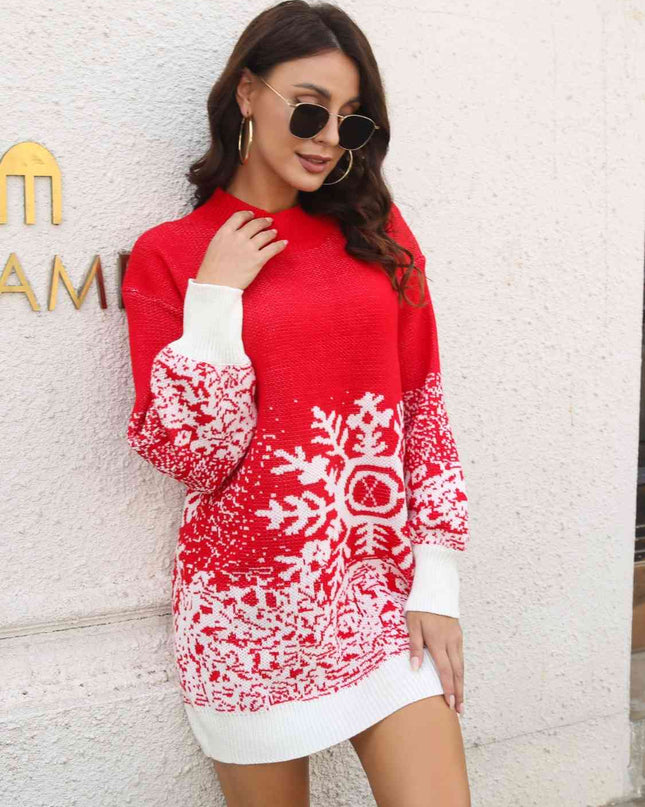 Snowflake Pattern Sweater Dress