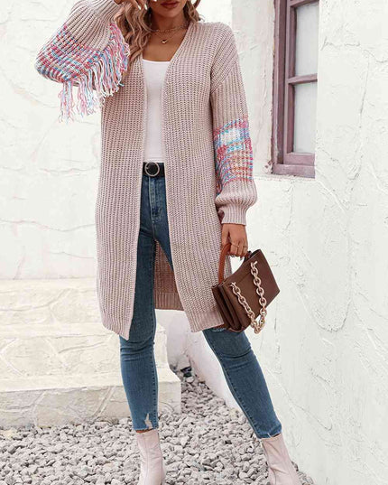 Fringe Sleeve Dropped Shoulder Cardigan