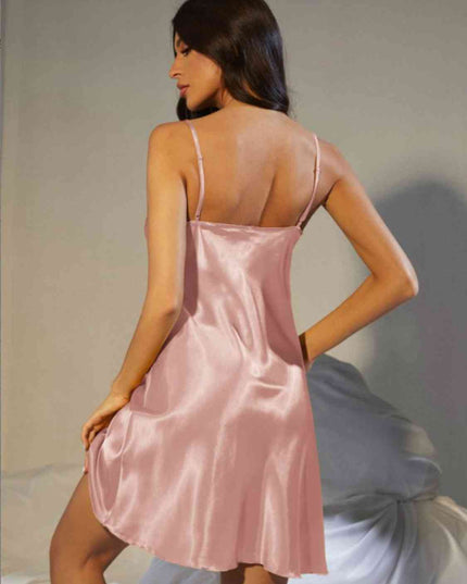 Spaghetti Strap Cowl Neck Satin Night Dress