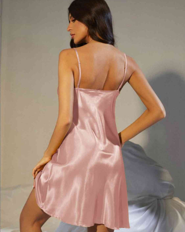 Spaghetti Strap Cowl Neck Satin Night Dress