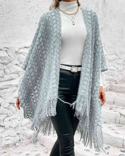 Open Front Fringe Hem Poncho