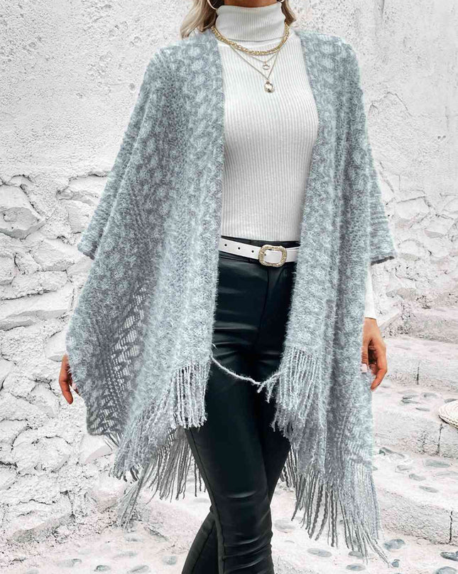 Open Front Fringe Hem Poncho