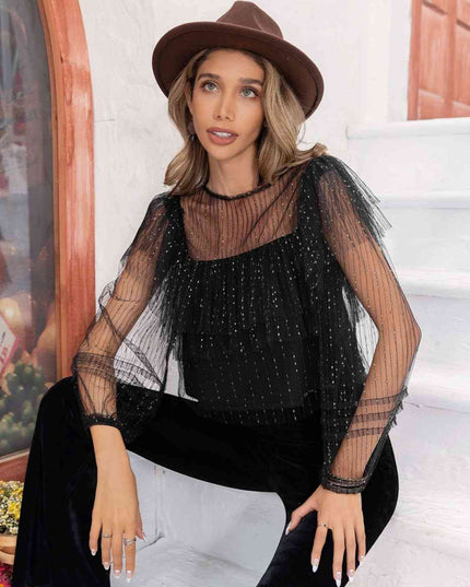 Round Neck Layered Long Sleeve Blouse