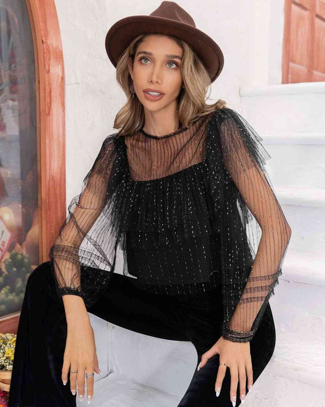 Round Neck Layered Long Sleeve Blouse