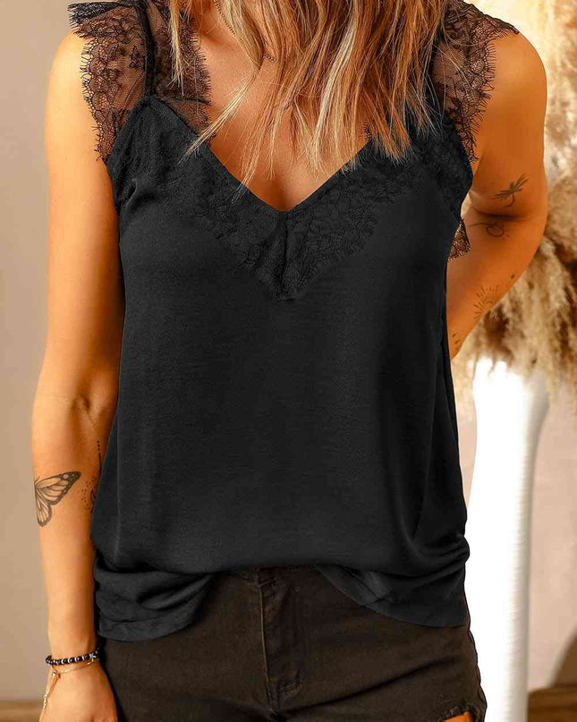 Eyelash Trim Spliced Lace Tank