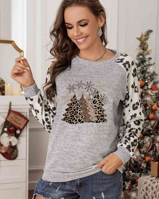 Christmas Tree Graphic Leopard Sweatshirt