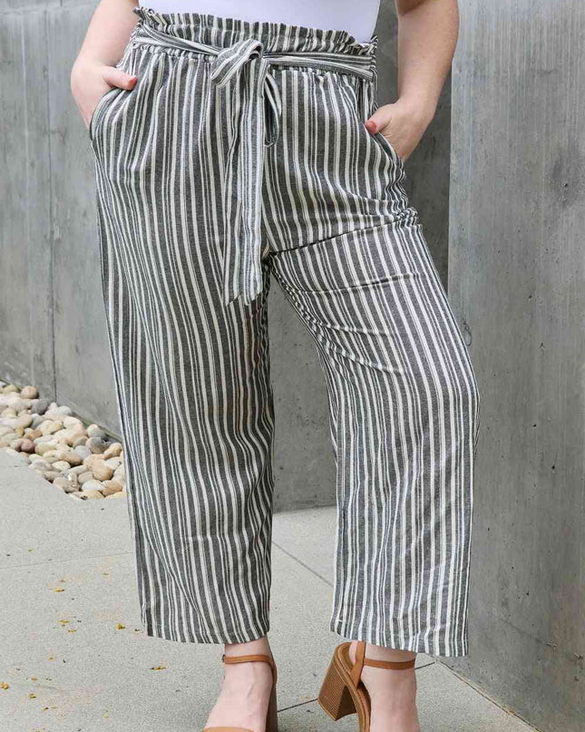 Heimish Find Your Path Full Size Paperbag Waist Striped Culotte Pants