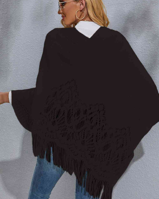 Round Neck Fringe Detail Poncho