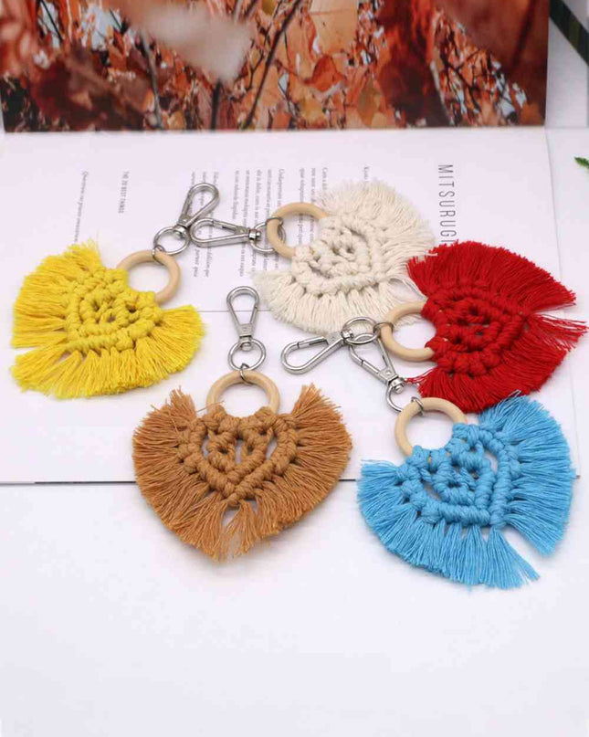 Assorted 4-Pack Heart-Shaped Macrame Fringe Keychain