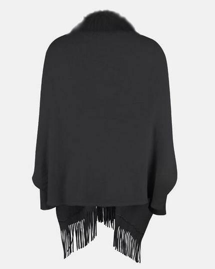 Fringe Open Front Long Sleeve Poncho