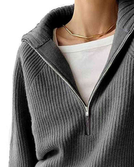 HaIf Zip Long Sleeve Knit Top