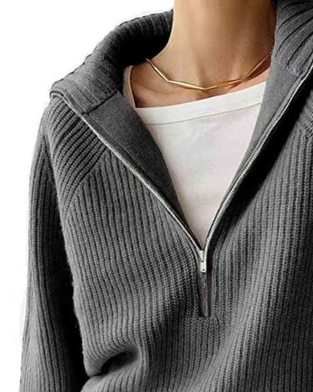 HaIf Zip Long Sleeve Knit Top