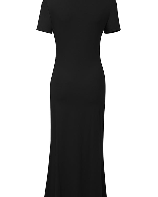 Asymmetrical Neck Short Sleeve Midi Dress