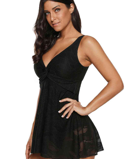 Full Size Twist Front Sleeveless Swim Dress