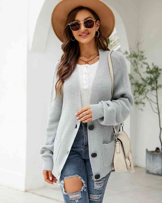 Button Up Drop Shoulder Long Sleeve Cardigan